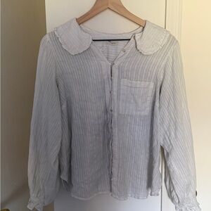 Pilcro White Textured Blouse with Lace Collar